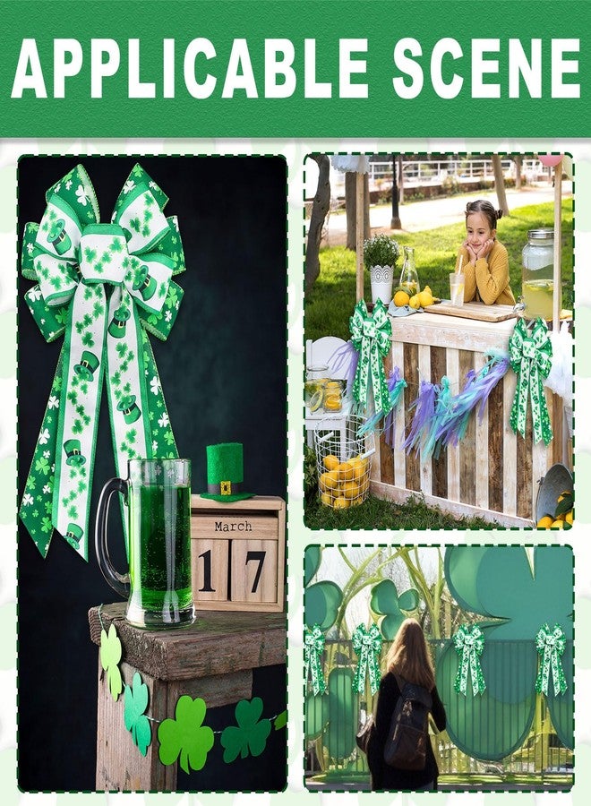 Habbiful Large St. Patrick's Day Bow for Wreath, St Patricks Day Wreath Bow for Front Door Fence Green White Shamrock Burlap Bow Irish Holiday Tree Topper Bow for Saint Patrick's Day Decoration - Image 5